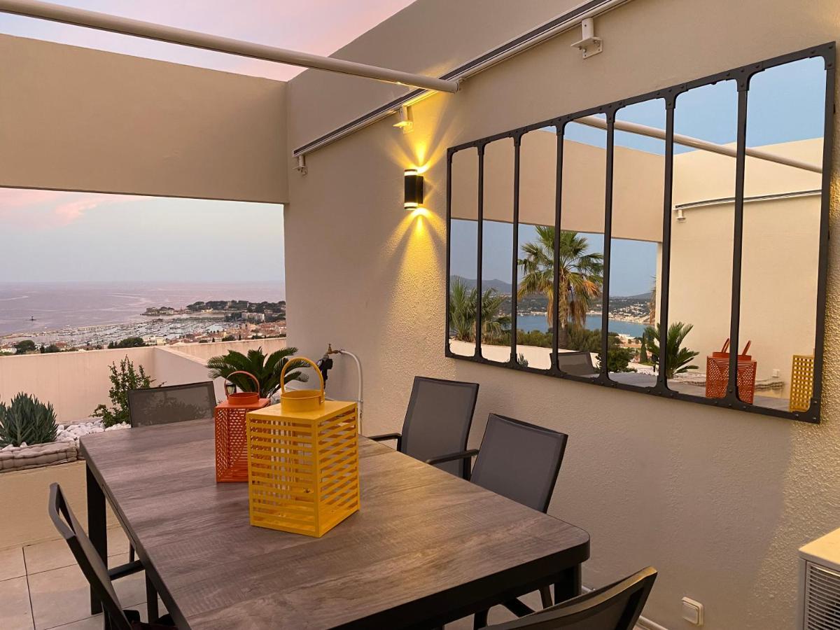 Superbe T2 44M2 - Grande Terrasse Vue Mer Panoramique Exceptionnelle Piscine - Parking Bandol Kültér fotó
