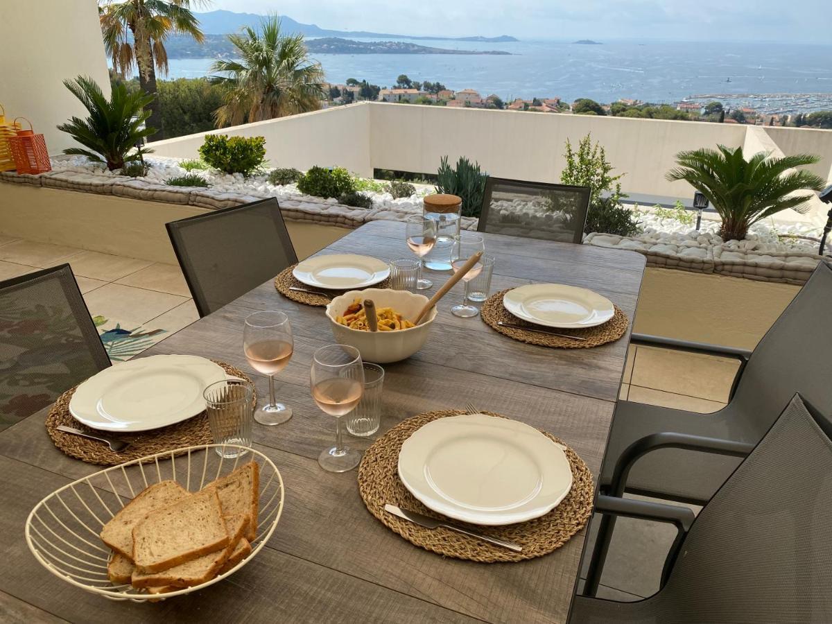 Superbe T2 44M2 - Grande Terrasse Vue Mer Panoramique Exceptionnelle Piscine - Parking Bandol Kültér fotó