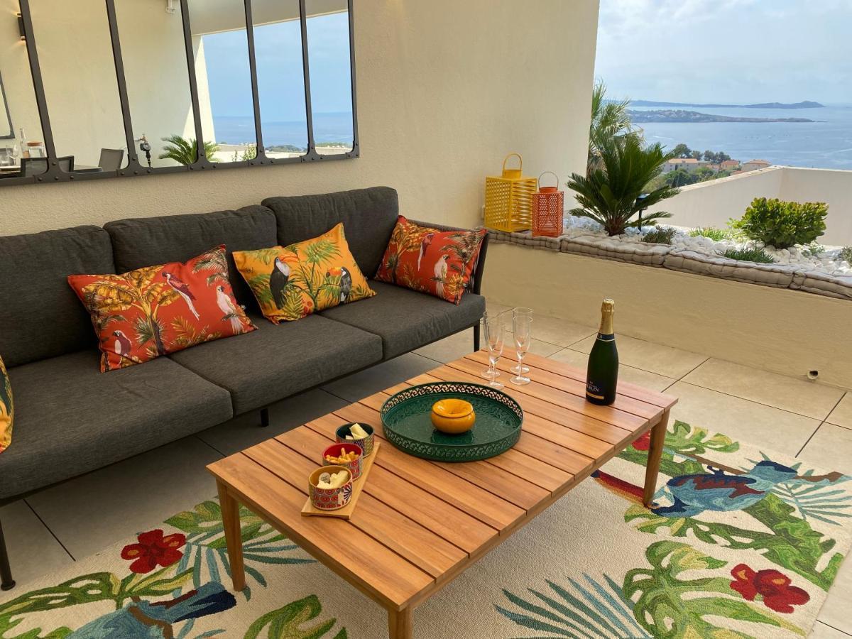 Superbe T2 44M2 - Grande Terrasse Vue Mer Panoramique Exceptionnelle Piscine - Parking Bandol Kültér fotó