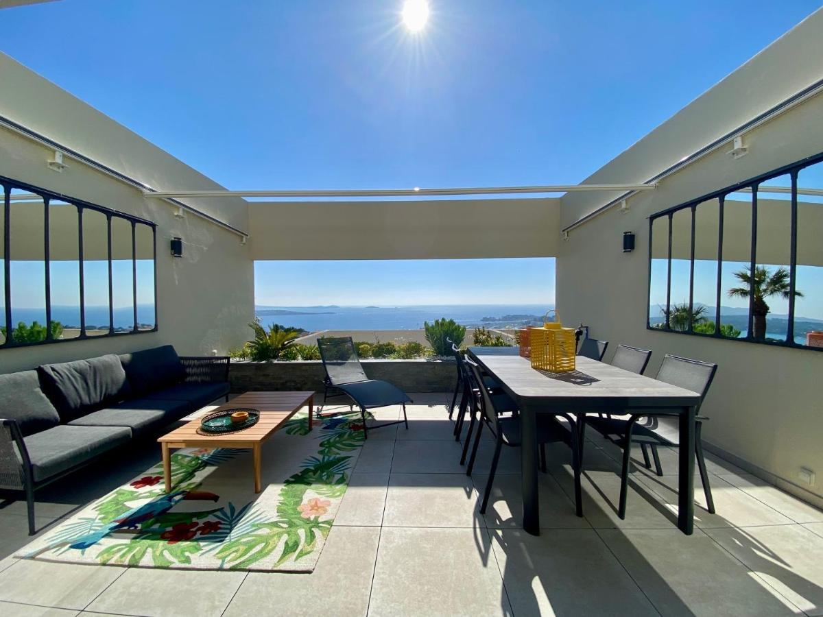 Superbe T2 44M2 - Grande Terrasse Vue Mer Panoramique Exceptionnelle Piscine - Parking Bandol Kültér fotó